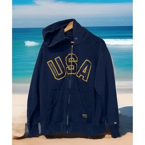 Polo Ralph‎ Lauren Jeans Co Hoodie Jacket Men L Blue Vintage USA Full Zip 90s